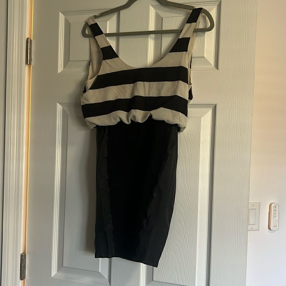 Black and White Striped Dress - Tight Black Skirt - Size 2